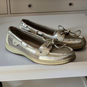 Sperry Angelfish Gold Women's Leather And Mesh Boat Shoes Size 9M